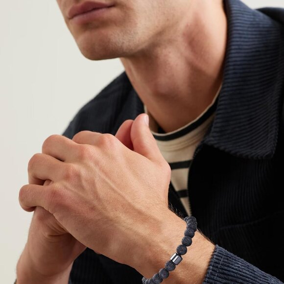 ⚡Rankeef Men 2 Lava Rock Tiger Eye 8MM Natural Stone Crystal Beaded Bracelet - Picture 2 of 7